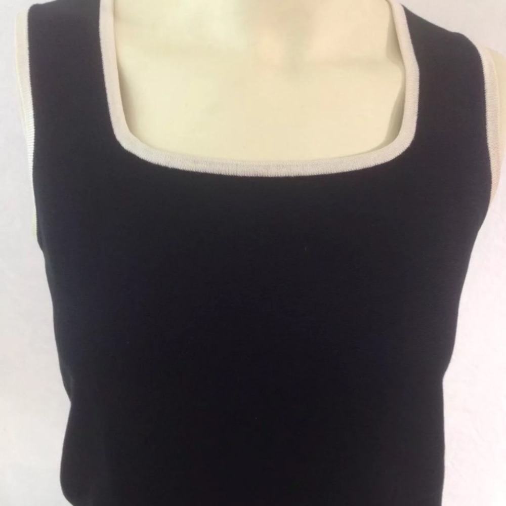 RALPH LAUREN Tank Top Small Black w/Ivory Trim